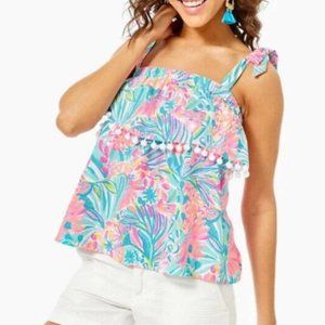 Lilly Pulitzer Benita Flounce Pom Pom Tank Top Size XL